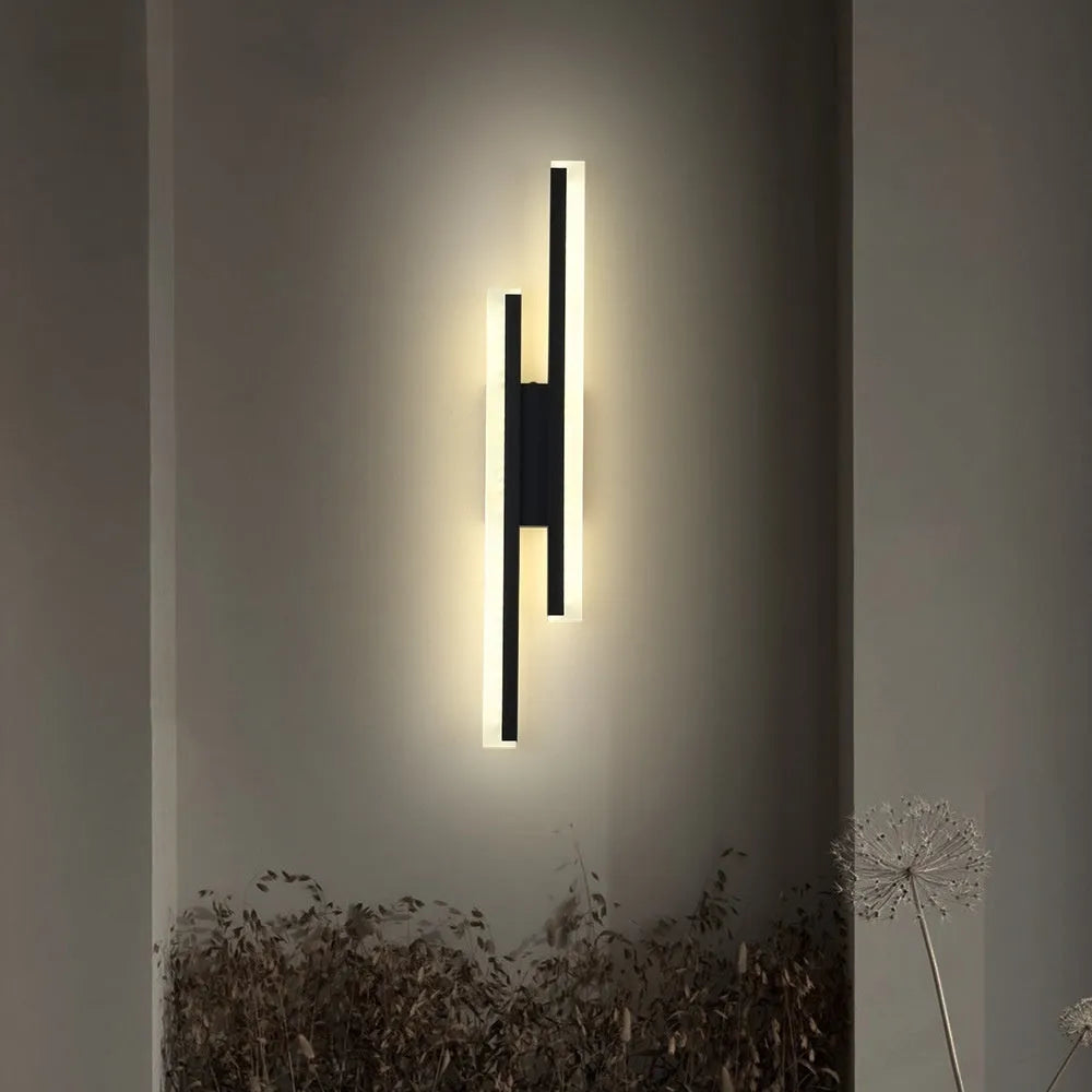 Gold double line wall lamp with 500mm length and tri-colour LED lighting