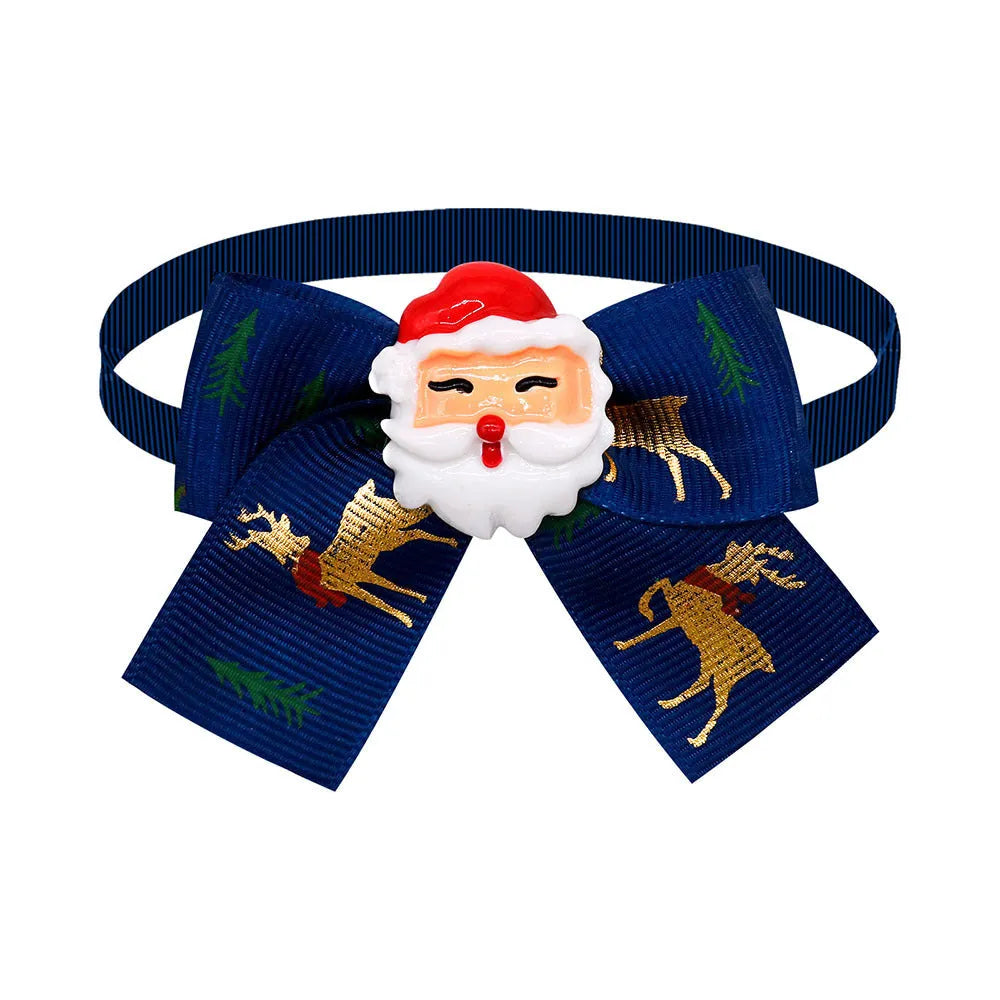 British-style polyester Christmas pet bow tie accessory in red and green on white background