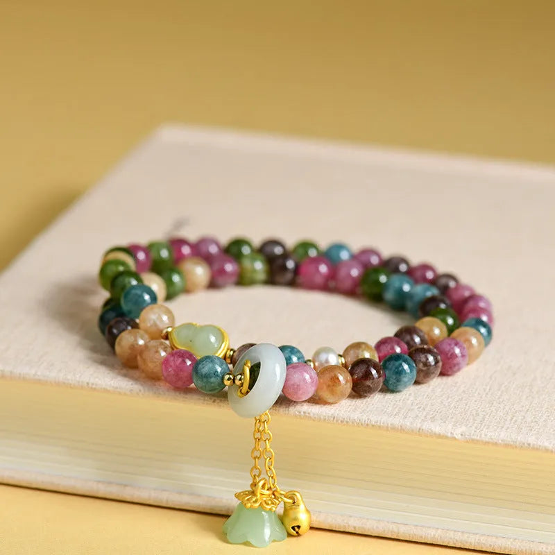 Chalcedony double circle bracelet with geometric beads for women's jewellery