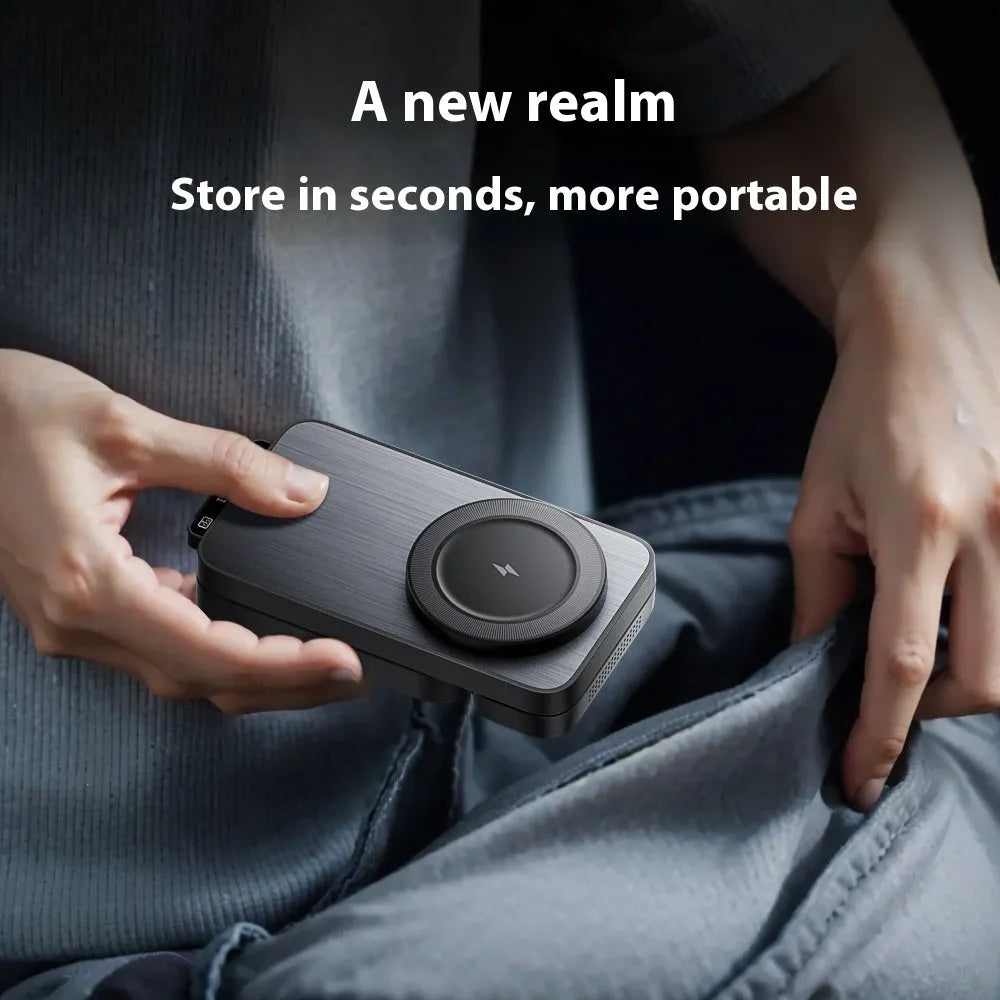 Portable wireless charger folding magnetic black ABS composite material 121x69x28mm on flat surface