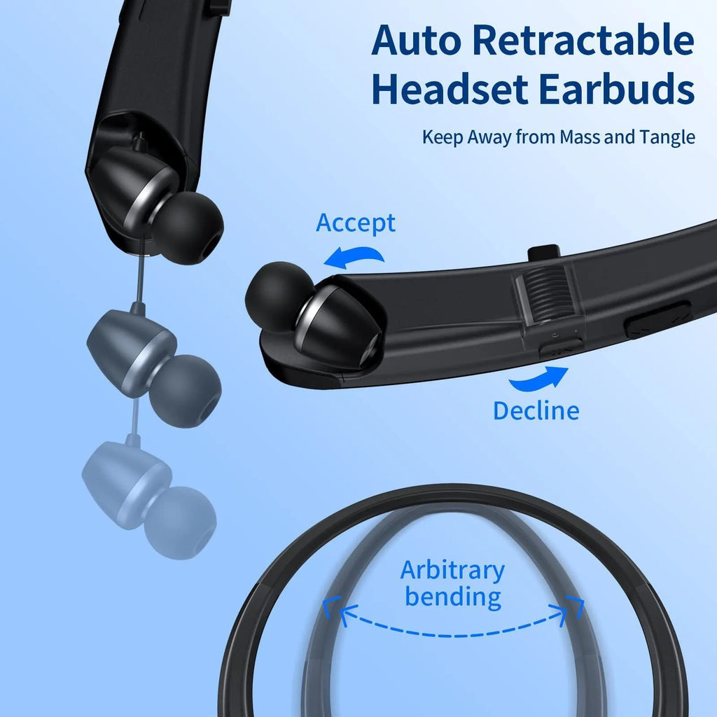 Wireless sport headphones with ultra-long battery, digital display, and hanging neck design in black silver