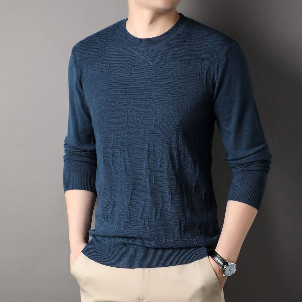Men's loose fit solid colour polyester sweater in black, long sleeves, spring autumn casual wear