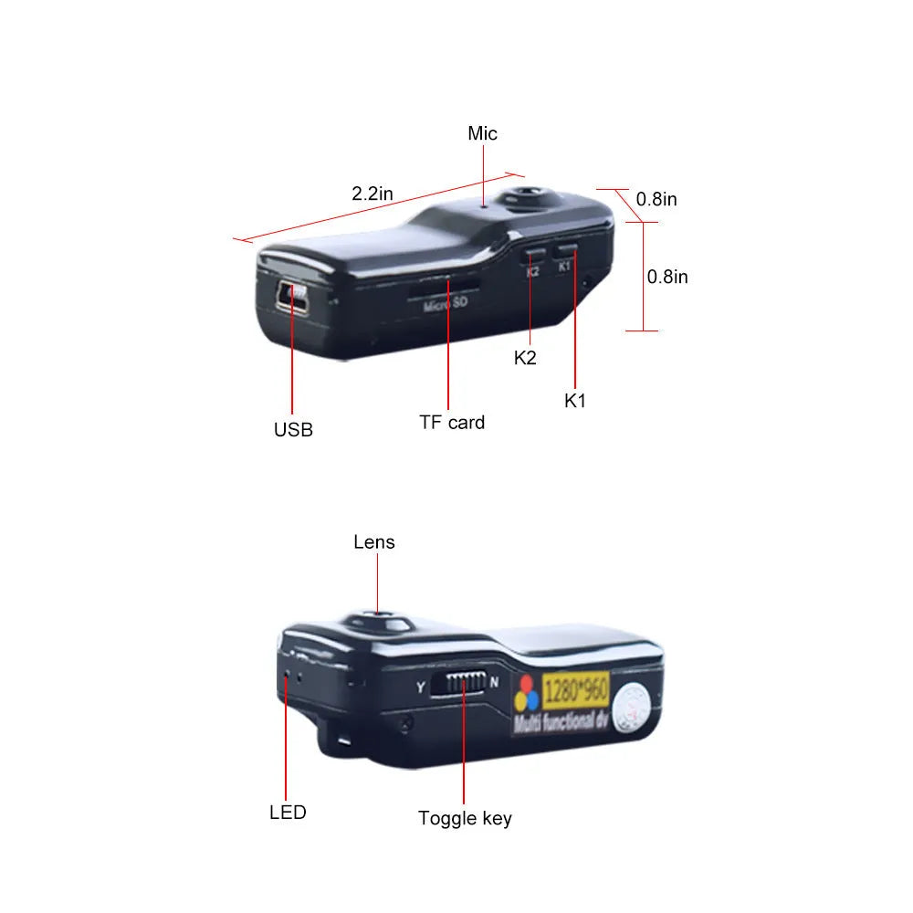 MD80 black digital camera with CMOS sensor and 480P video recording, compact mini DV design