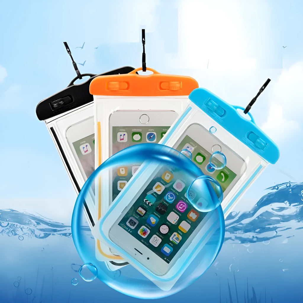 Universal waterproof luminous touch screen phone case in blue for outdoor sports
