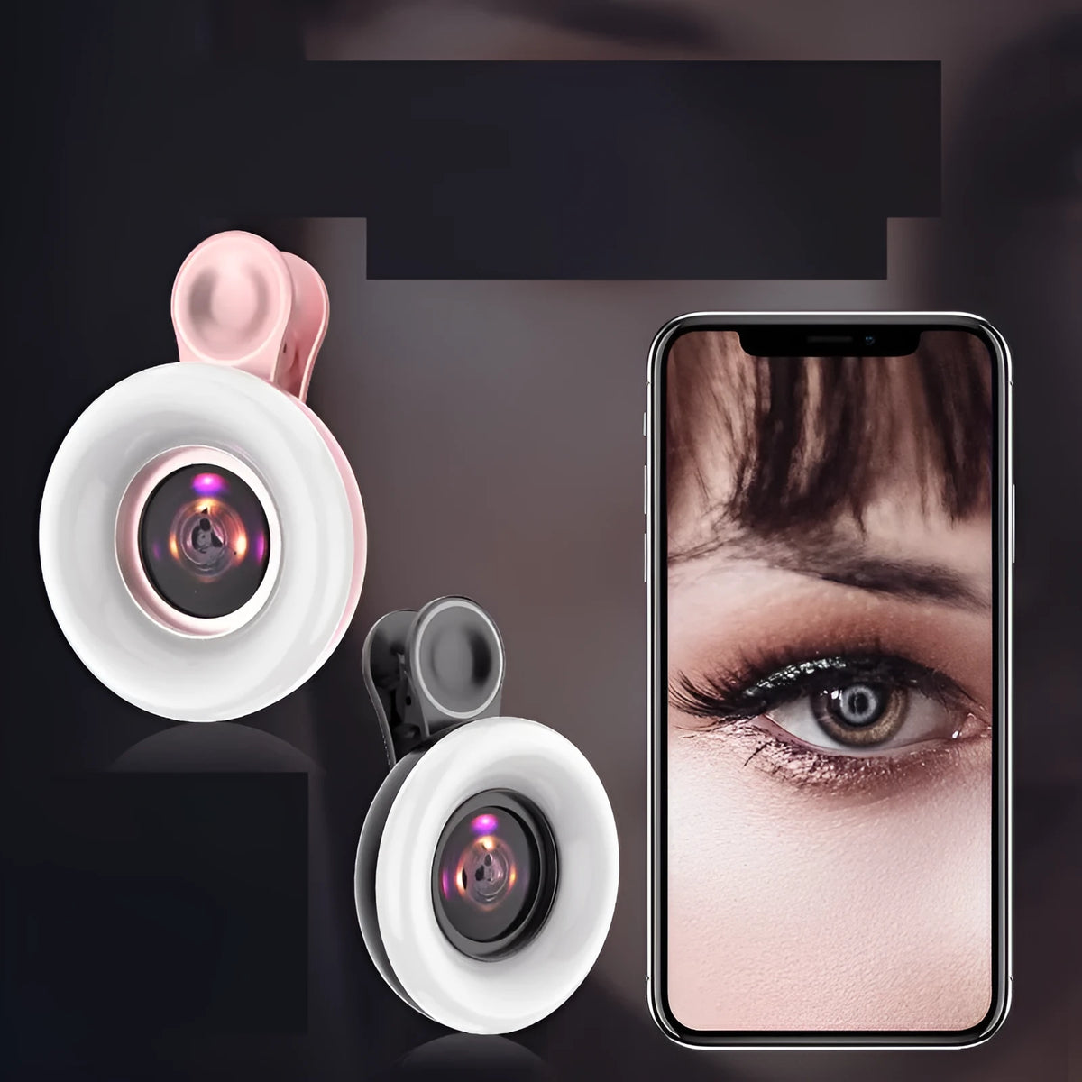Macro fill light with 50 LED beads and 15X macro lens for mobile phone close-up photography in black