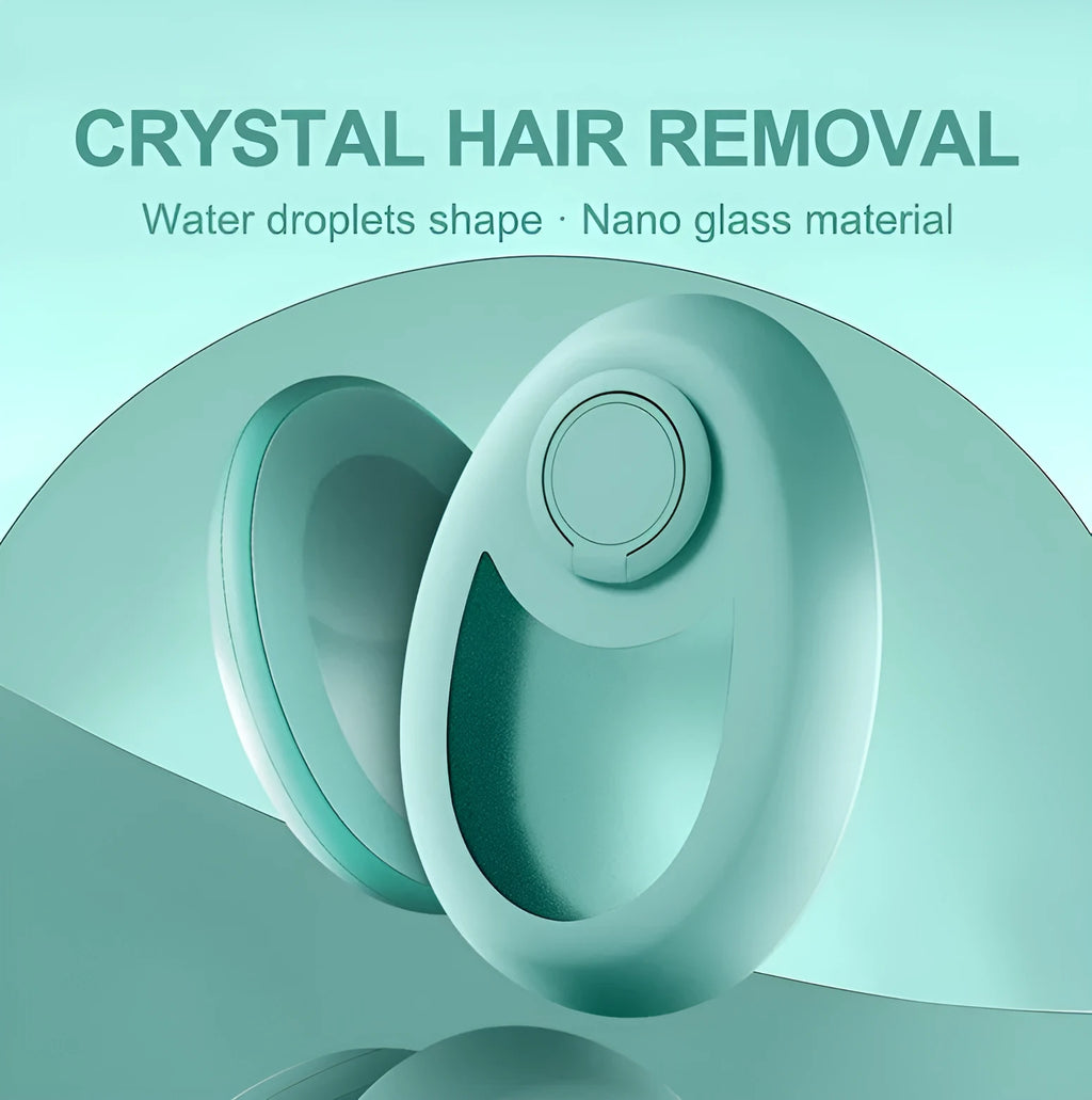 CJEER flat crystal hair removal device in green, purple or black with metal finger ring.