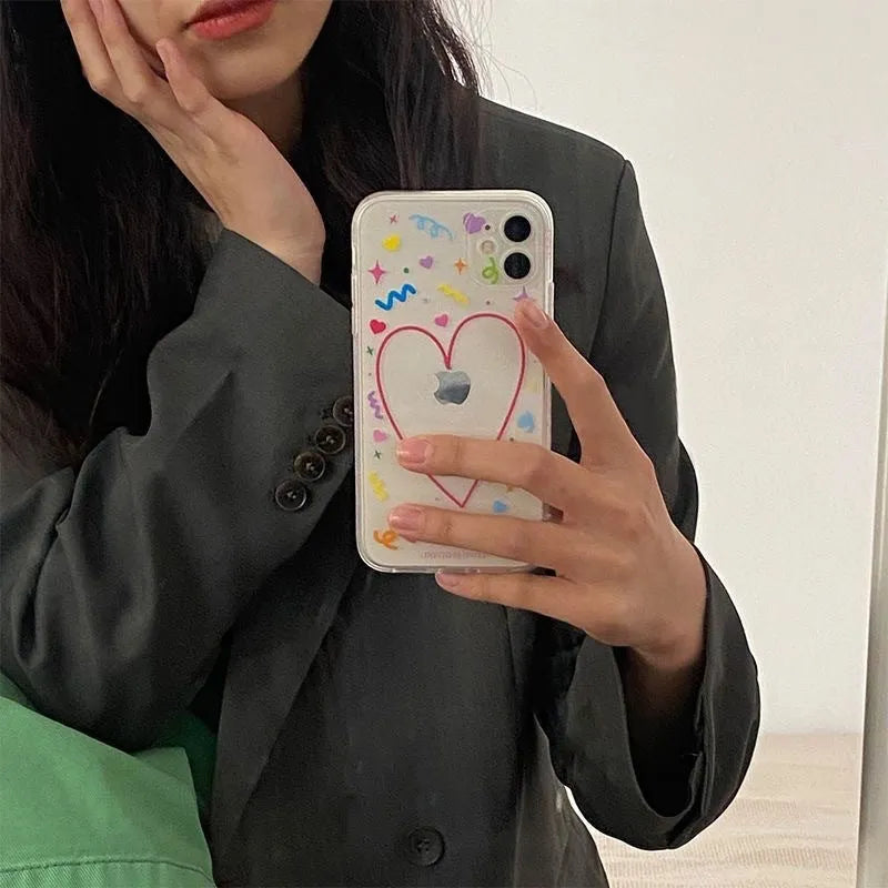 Transparent Love TPU all-inclusive phone case with love picture for iPhone 12 13 14 X Xr Xs