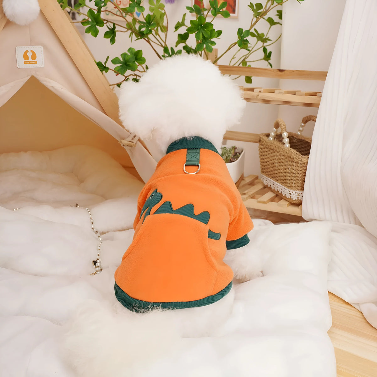 Thickening polar fleece pet jumper for cats and puppies, available in light purple, dark green, and orange red, sizes S to XXL