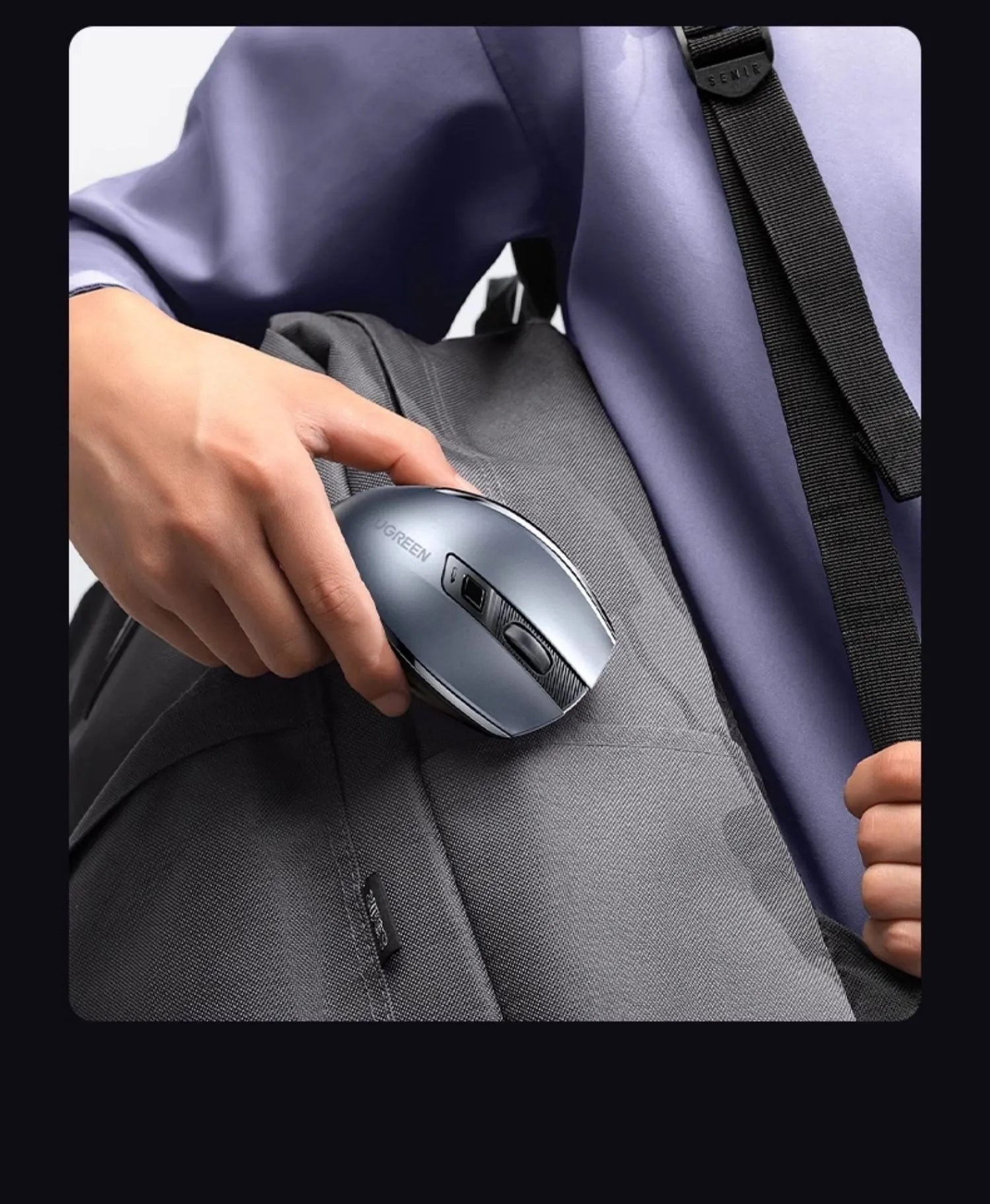 Black wireless Bluetooth and 2.4G dual-mode ergonomic laptop office mouse with side silicone finger rest