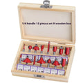 15-piece router bits set with 1/4-inch shank hard alloy cutter heads in red case