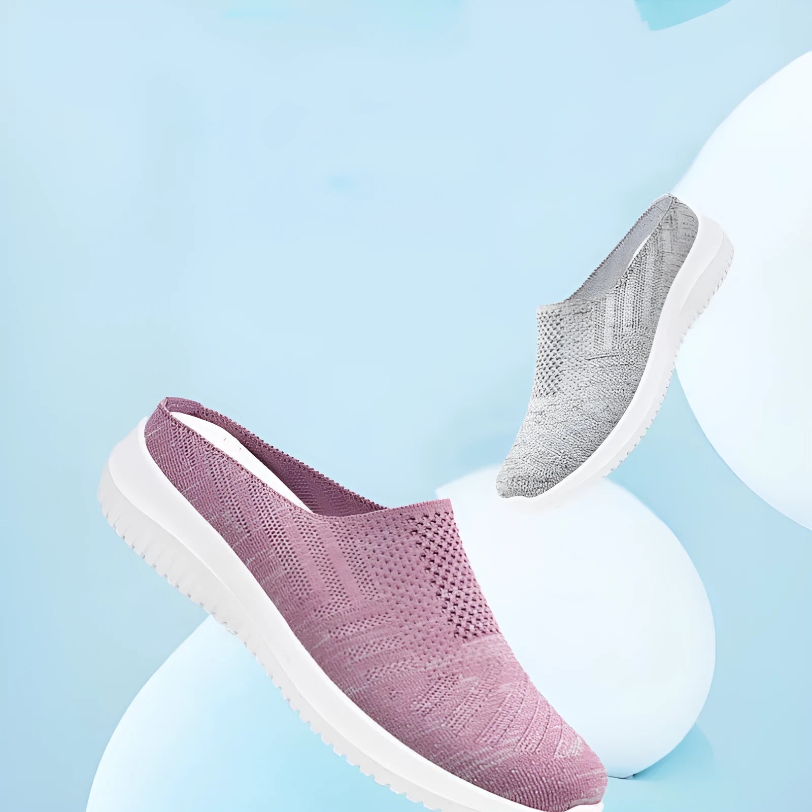 Plus size toe cap semi slippers in purple, gray and black with soft bottom and breathable mesh lining