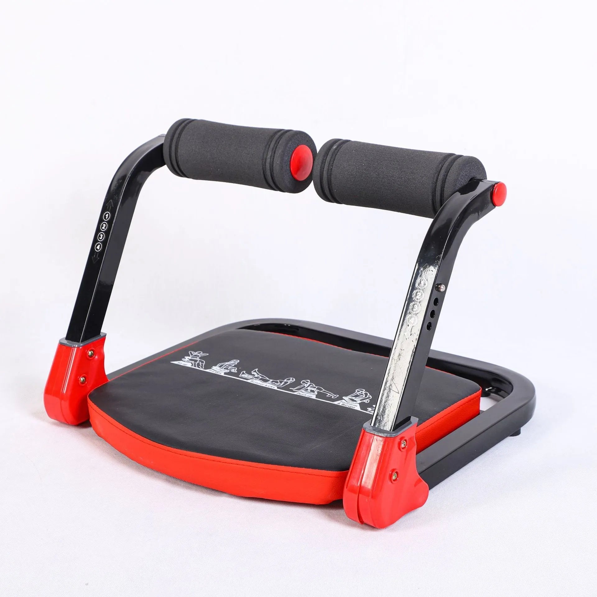 Compact abdominal exercise device in red and sky blue colours for portable core training