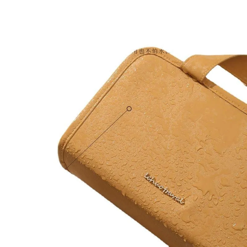 Imitation leather cosmetic bag in large capacity portable design for car storage