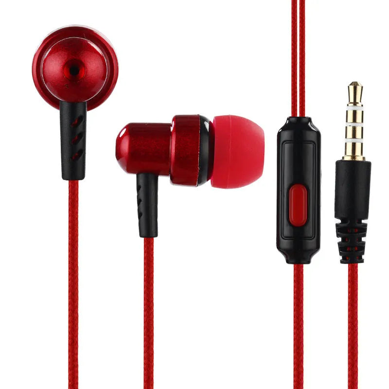 Black wired in-ear gaming headset with 3.5mm plug, braided cable, and silicone ear tips