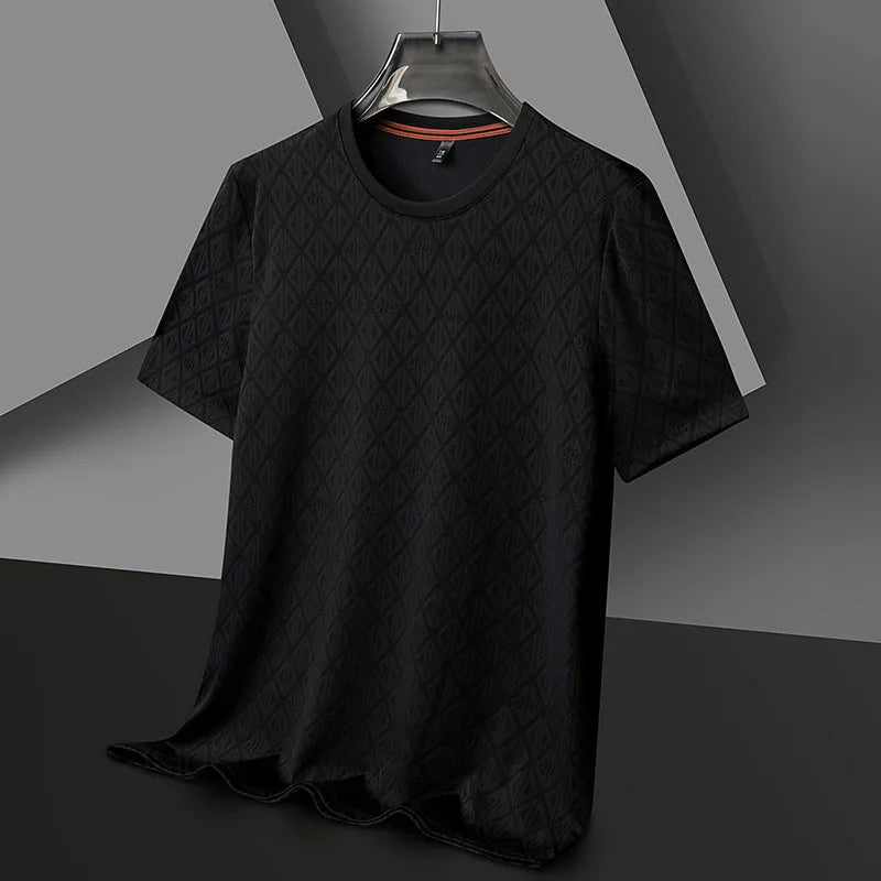 Men's loose fit antibacterial ice silk t-shirt in dark green colour with round neck