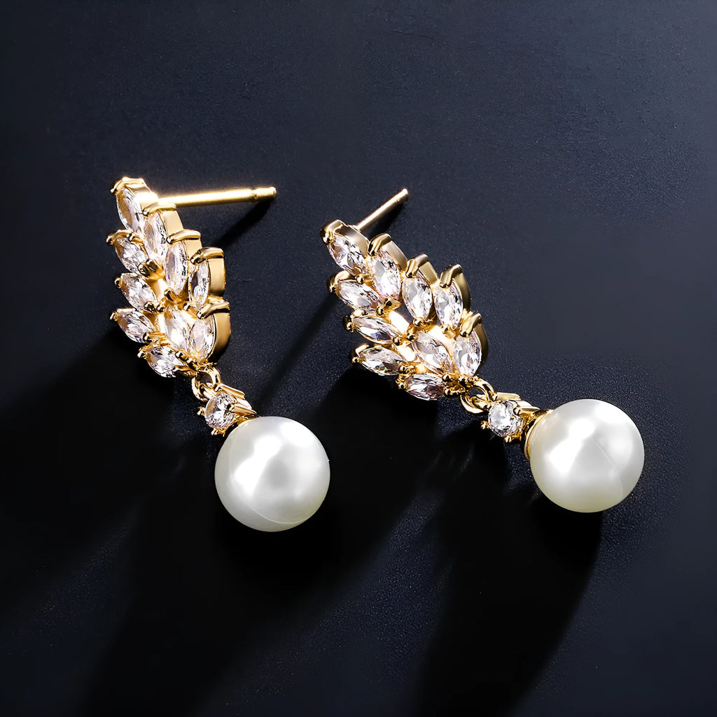 Geometric flower earrings with micro inlaid zircon stones in gold, platinum and rose gold plating