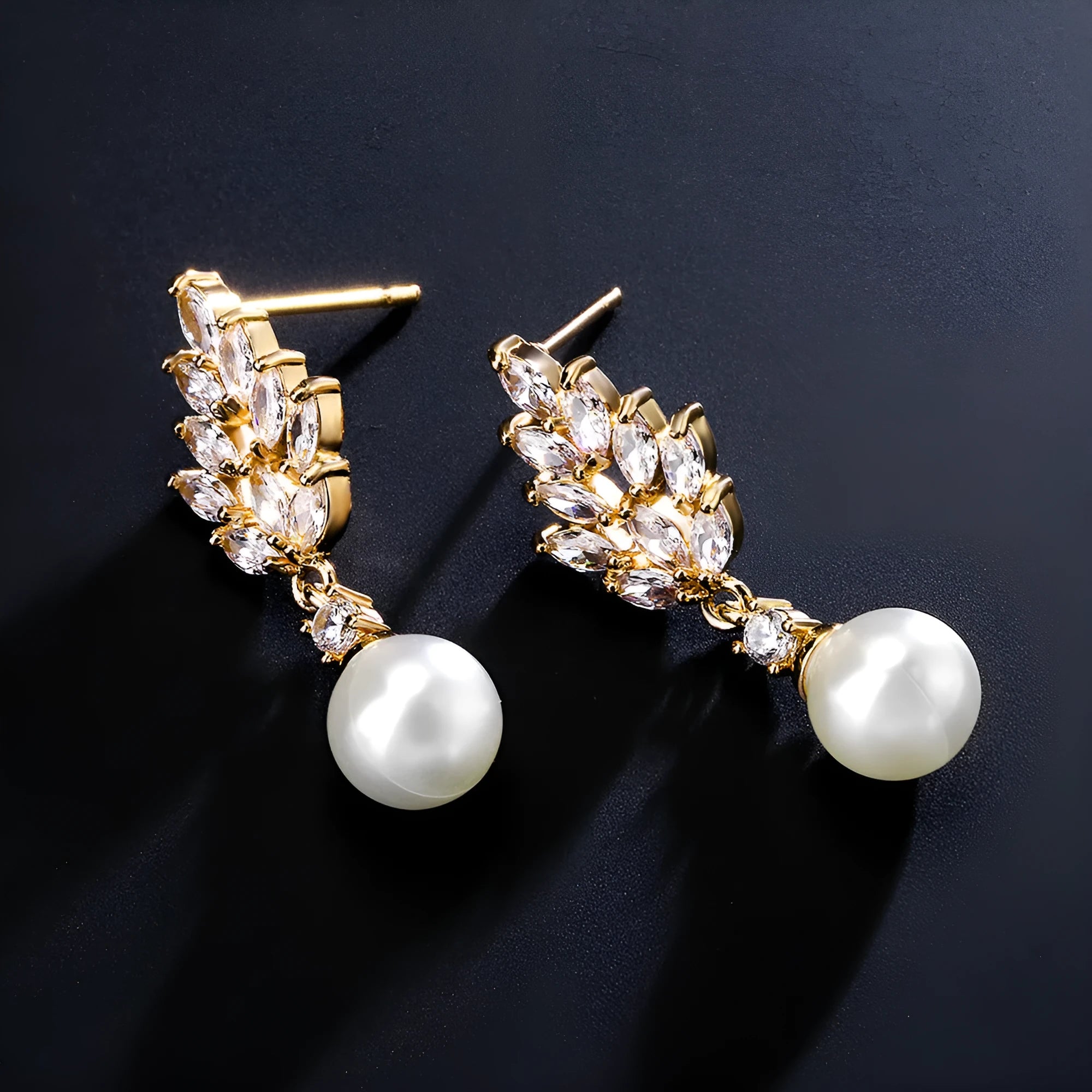 Geometric flower earrings with micro inlaid zircon stones in gold, platinum and rose gold plating