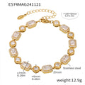 European American fashion titanium steel bracelet with square inlaid zircon rhinestones, geometric design, gold colour finish