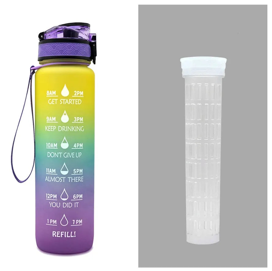 1 litre Tritan water bottle with time markers and gradient colour design