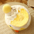 Yellow 55cm square cat bed with polyester, PP cotton and sponge filling, 15cm height, optional duckling quilt
