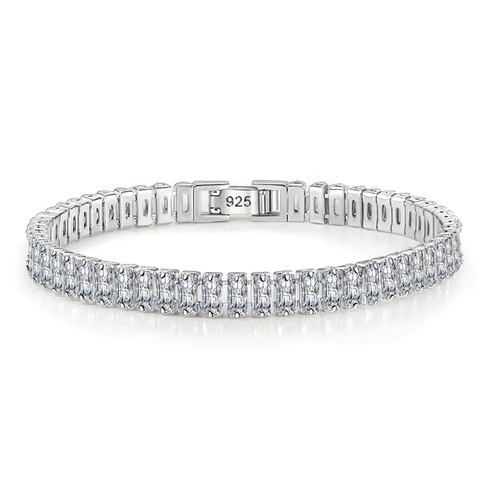 Women's thick chain rectangle zircon bracelet in white gold colour on copper base, geometric shape