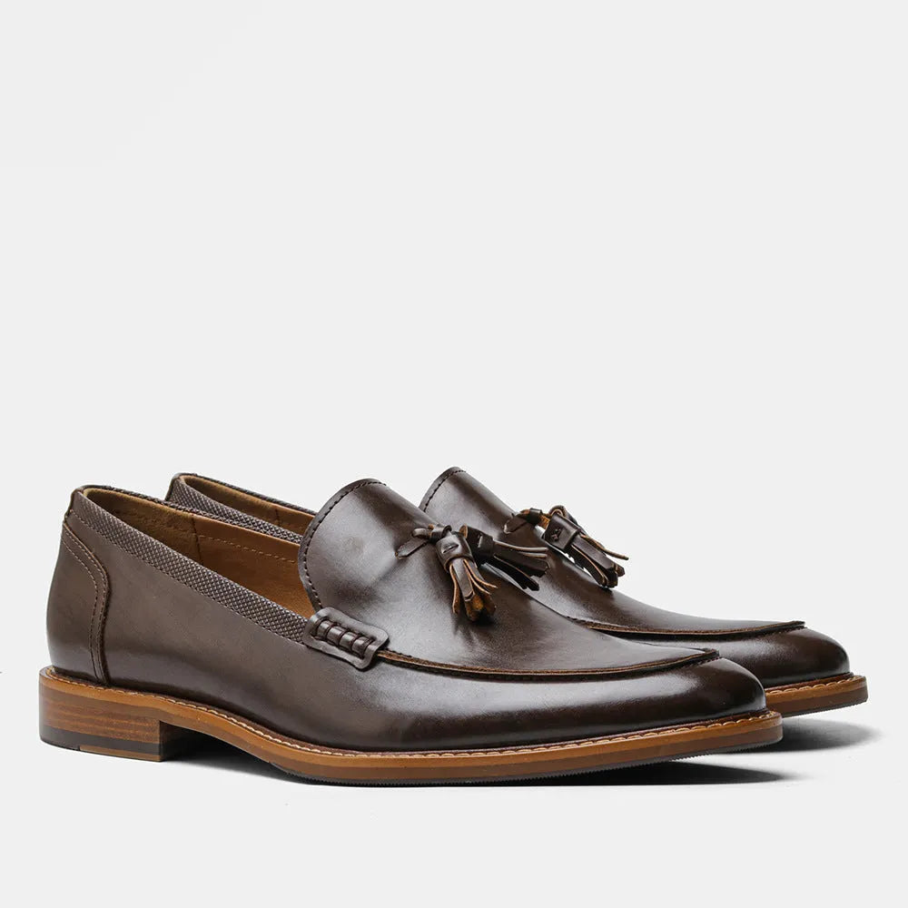 Wood grain tassel loafers – business formal slip-on shoes with PU upper and composite sole