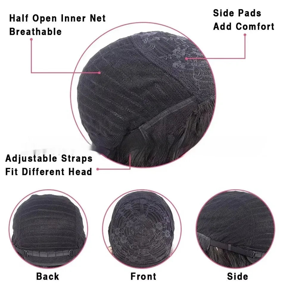 Full-mechanism human hair wig in natural colour with length options from 8 to 32 inches