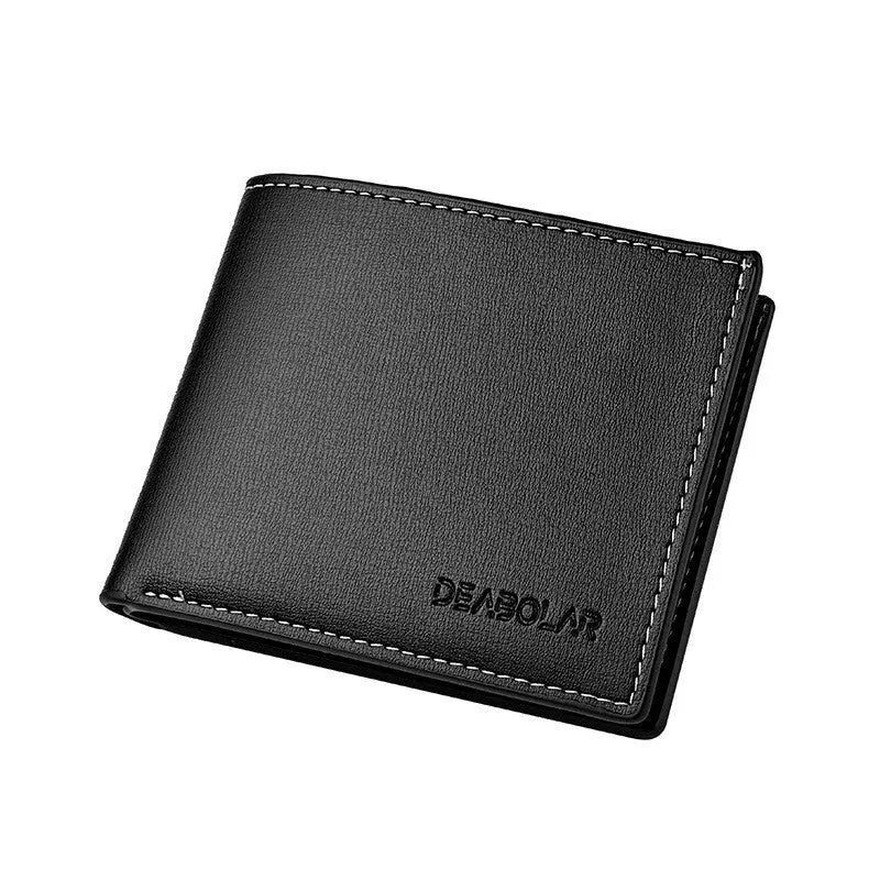 Men's PU leather two-fold short wallet with car suture design in black colour