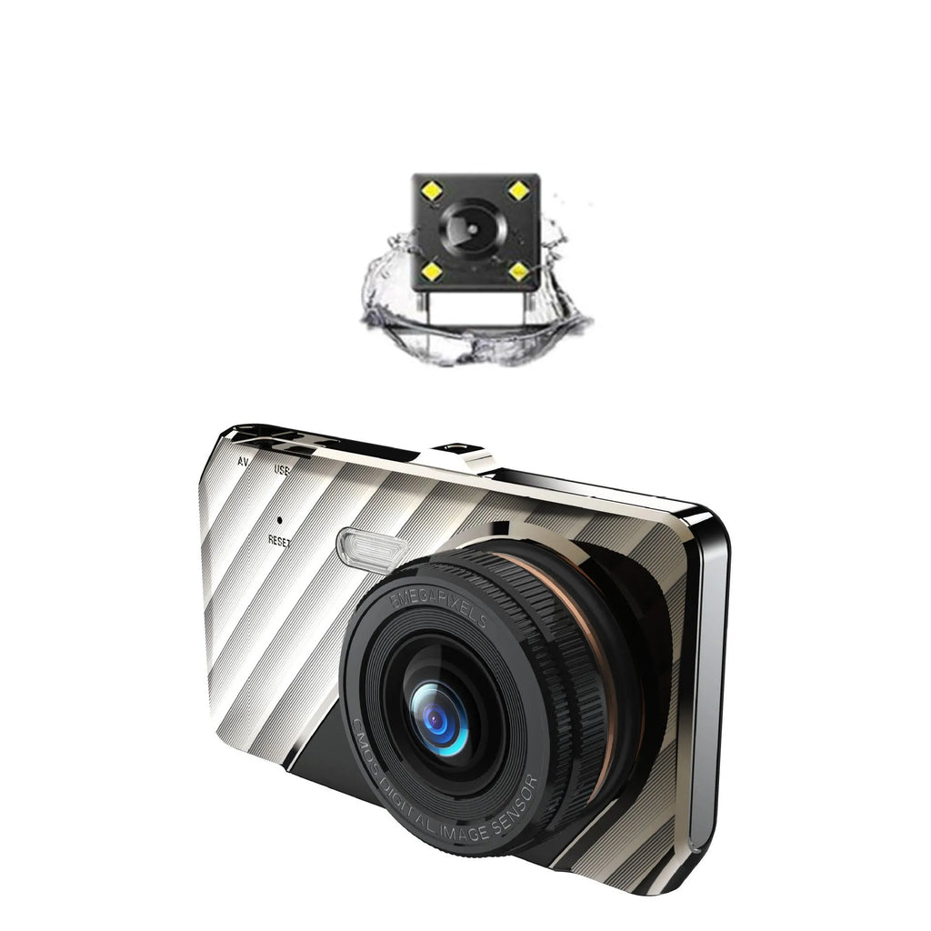 4 inch front and rear dual lens car dash cam with touch screen display