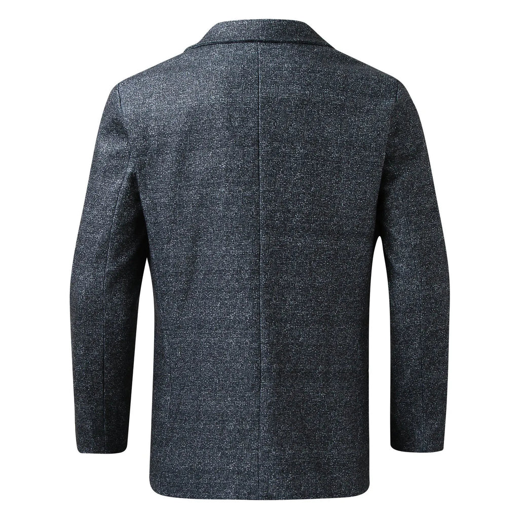 Men's slim fit plaid suit coat in blue plaid with lapel collar and long sleeves for business wear