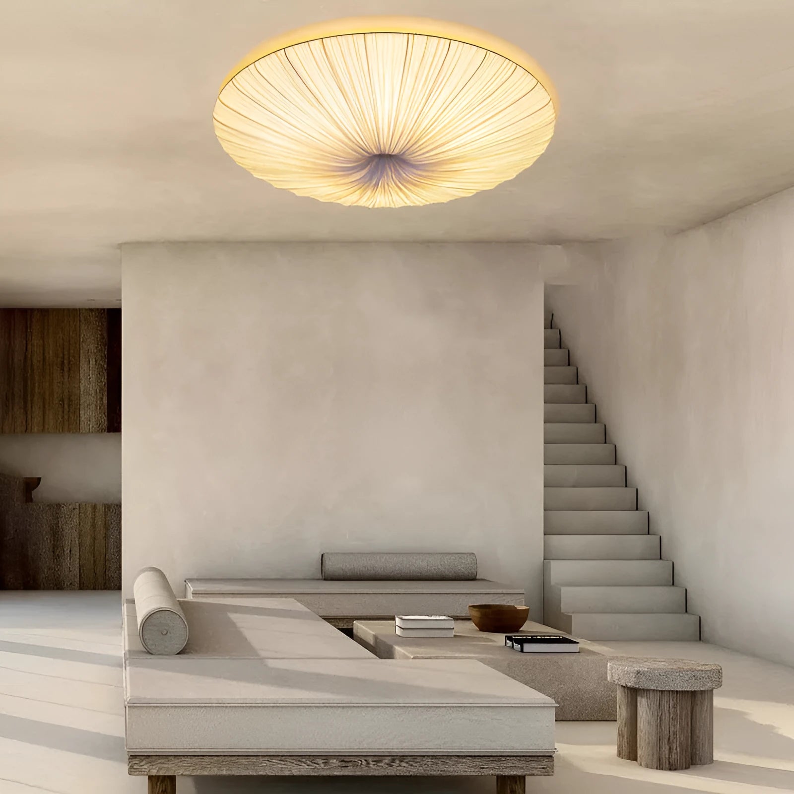 Beige fabric and alloy minimalist Japanese-style ceiling chandelier 50cm or 60cm diameter