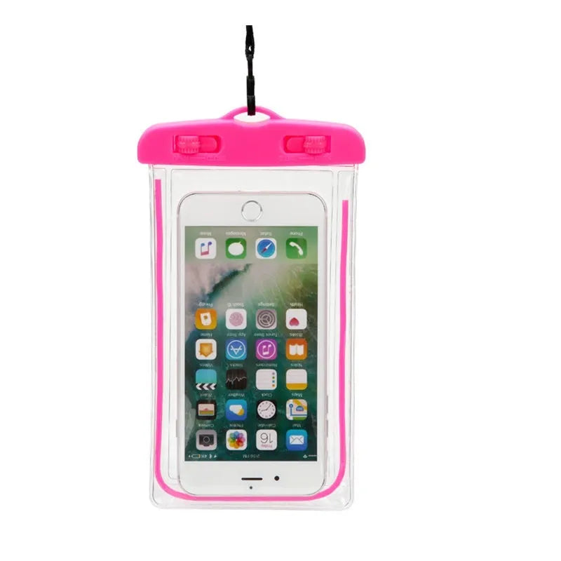 Universal waterproof luminous touch screen phone case in blue for outdoor sports