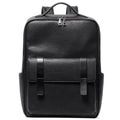 Black genuine leather computer backpack with 36-55 litre capacity and physiological curve back plate