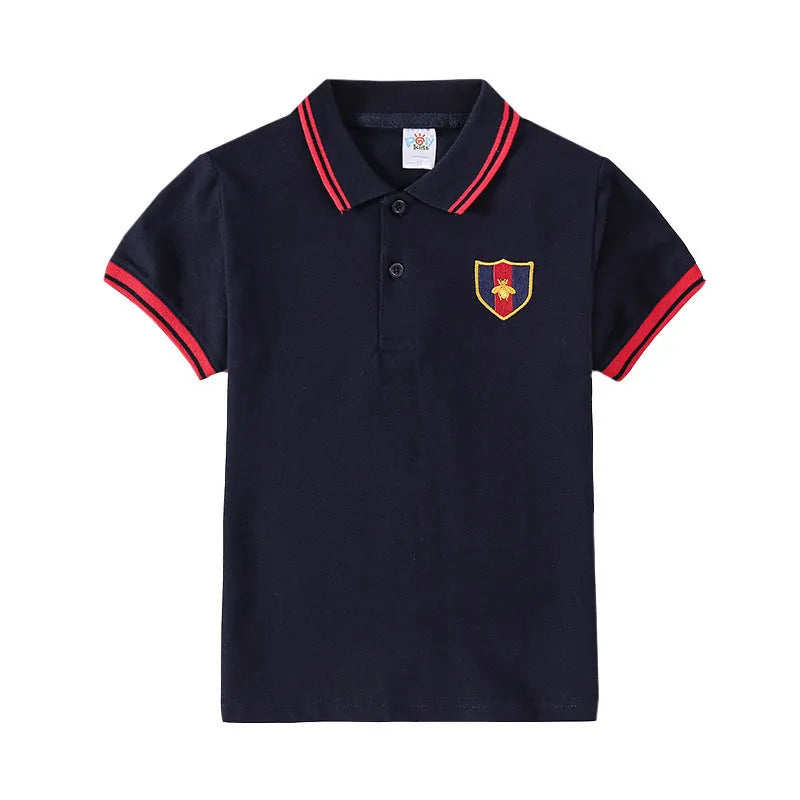 Boys' short sleeve cotton t-shirt in red, navy, yellow or off-white colours