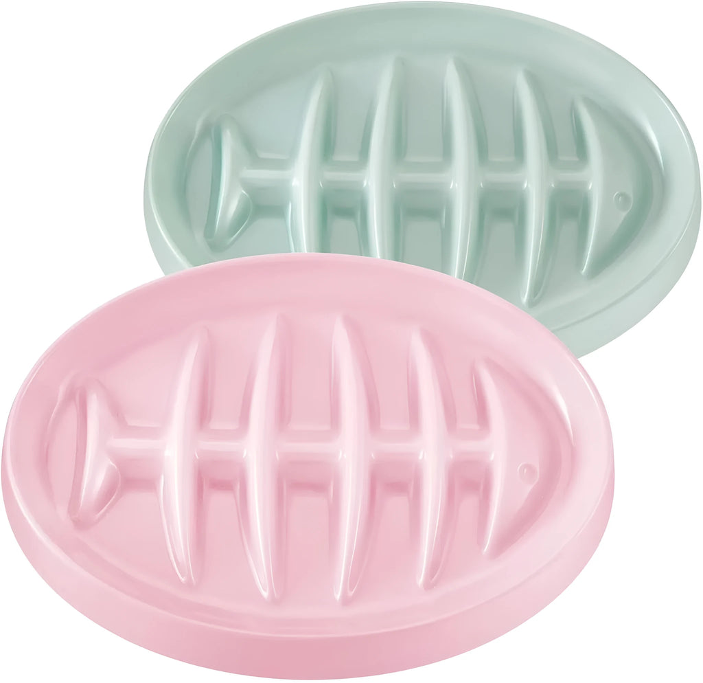 Green fishbone slow feeding plate for cats and small dogs, melamine material, 210mm size