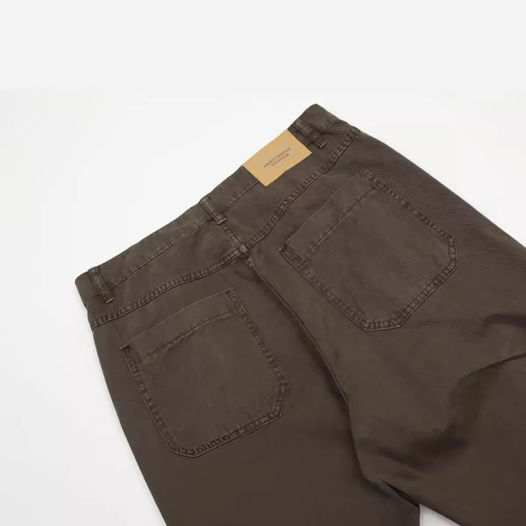 Men's brown straight-leg trousers with non-iron cotton fabric and wide-leg design