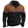 Men's retro patchwork patterned zip-front polo sweater in casual style