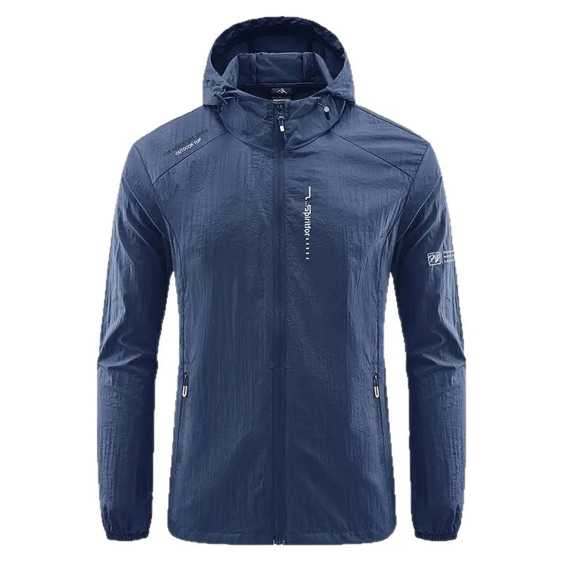 Men's lightweight nylon hooded summer jacket in loose fit for sun protection