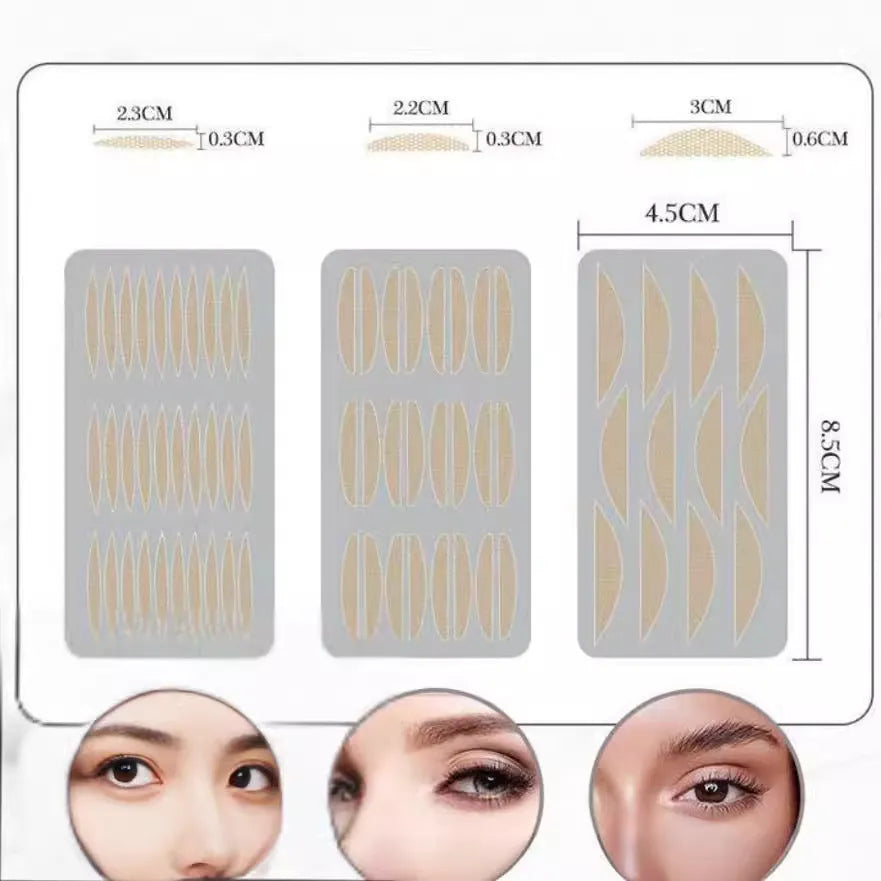 No glue eyelid sticker product showing non-woven fabric construction with L, M, S colour classification options