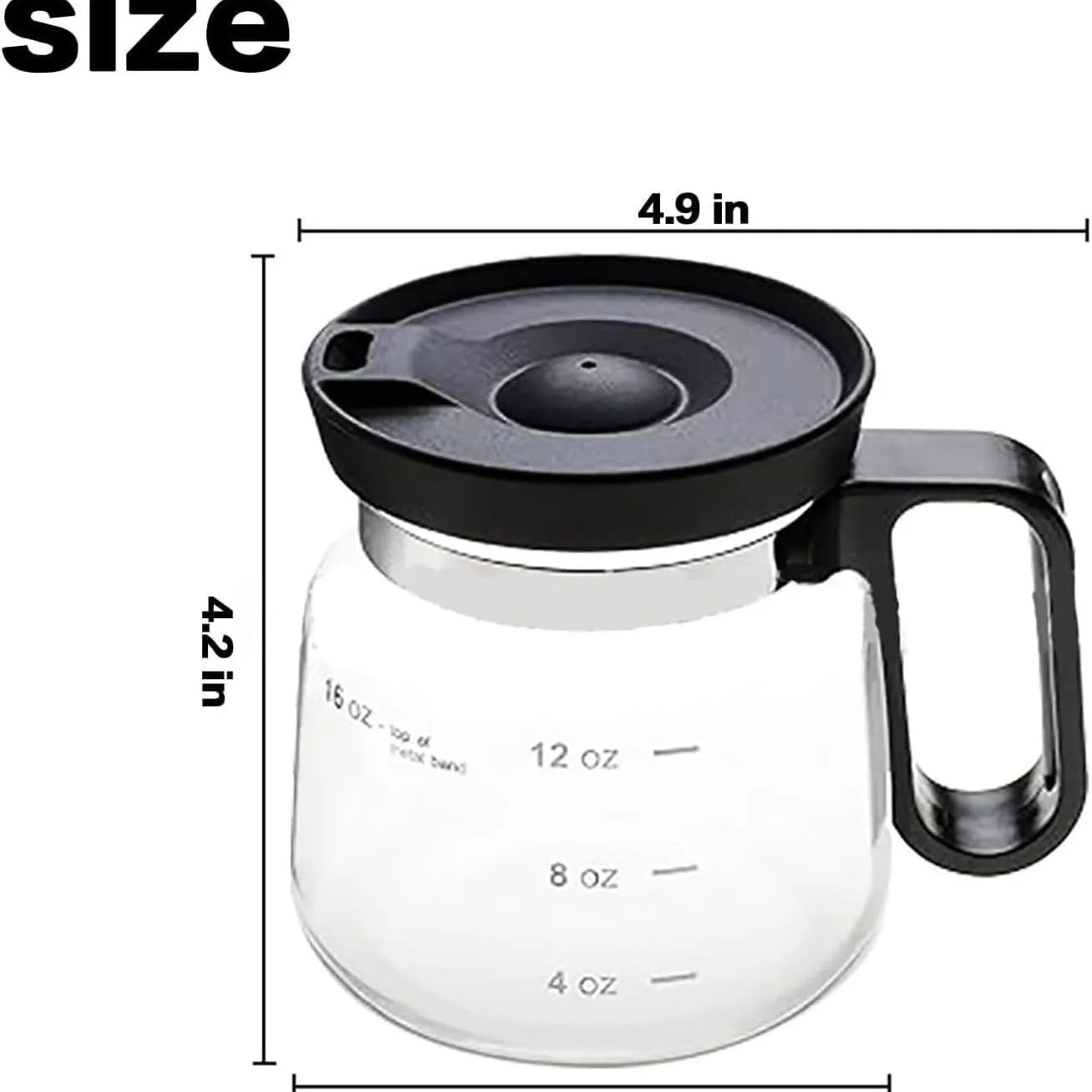Black 16 oz borosilicate glass coffee cup coffee pot style on table