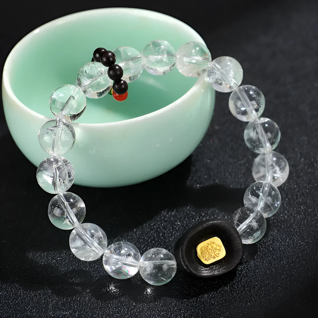 Natural white crystal ebony five warp bracelet handcrafted ethnic style unisex jewellery
