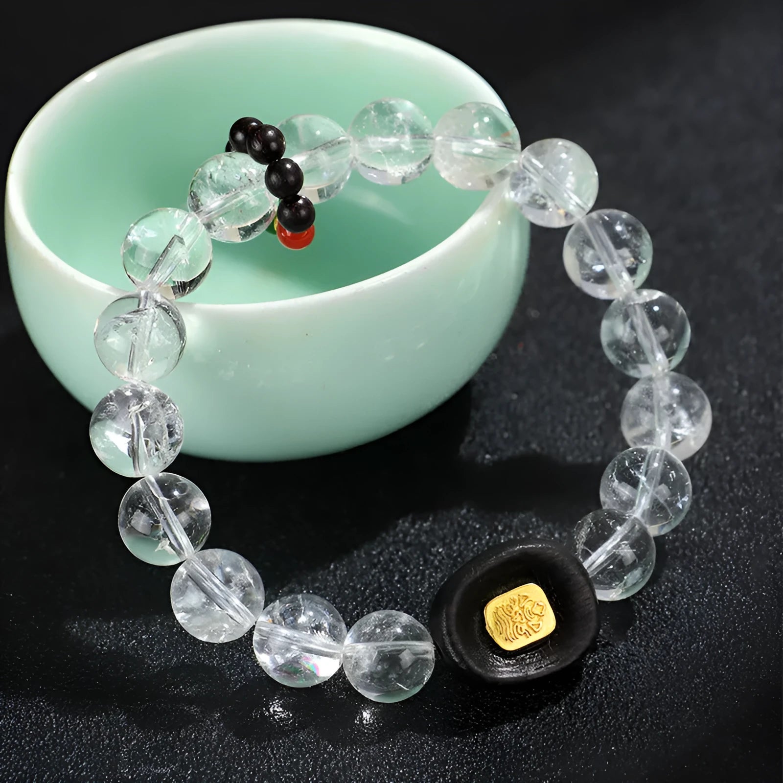 Natural white crystal ebony five warp bracelet handcrafted ethnic style unisex jewellery