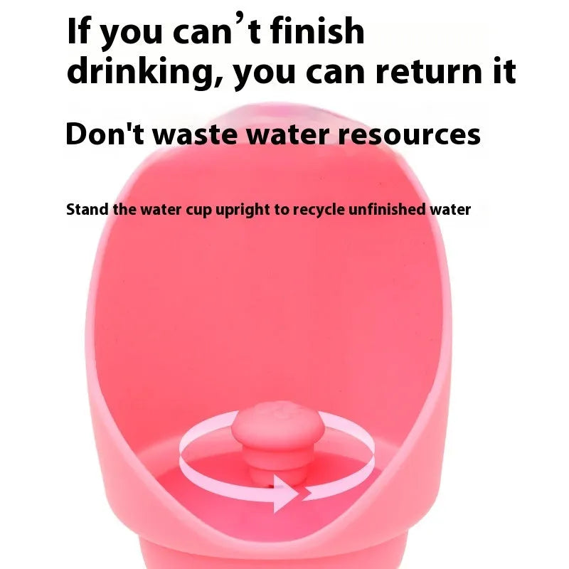 Soft silicone pet folding water cup shown in a choice of colours, collapsed and expanded next to a dog lead.