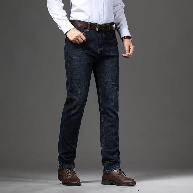 Men's black and blue stretch jeans loose fit business casual trousers