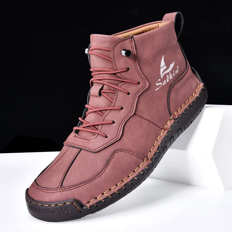Mid-calf high-top casual boots with round toe and elastic band in artificial PU material