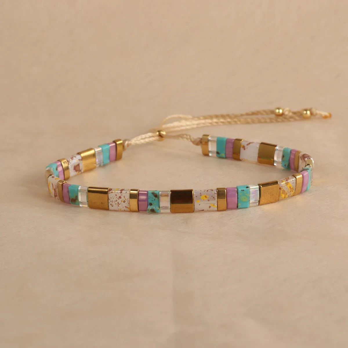 European fashion beaded bracelet with geometric glass and glaze beads in five colour options