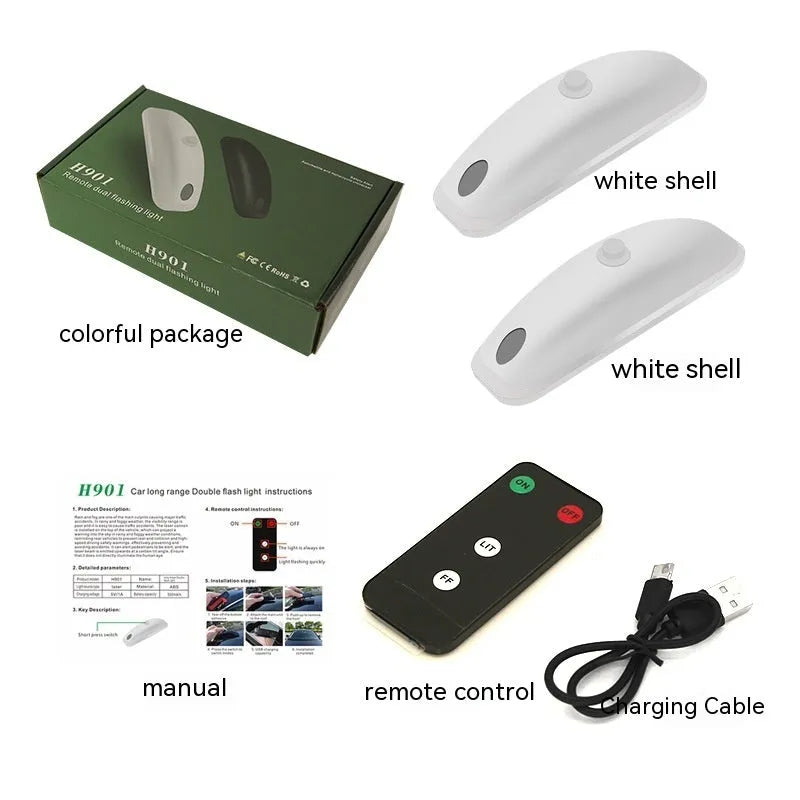 Remote-controlled car anti-collision strobe light with USB charging cable