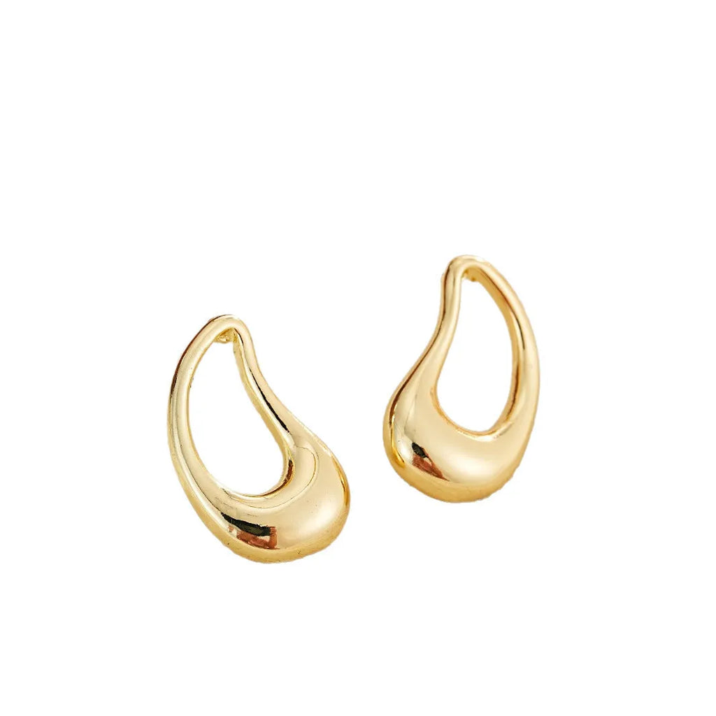 Ladies' geometric irregular gold plated brass earrings in retro light luxury style, four shape options