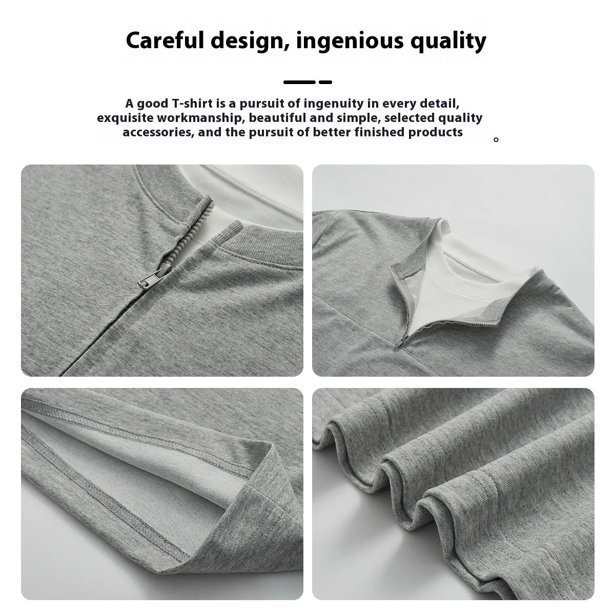 Loose fit zip false two-piece patchwork top in solid colour cotton blend fabric