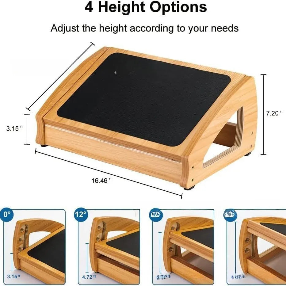 Wood-colour adjustable bamboo office desk footstool in a modern simplicity design.